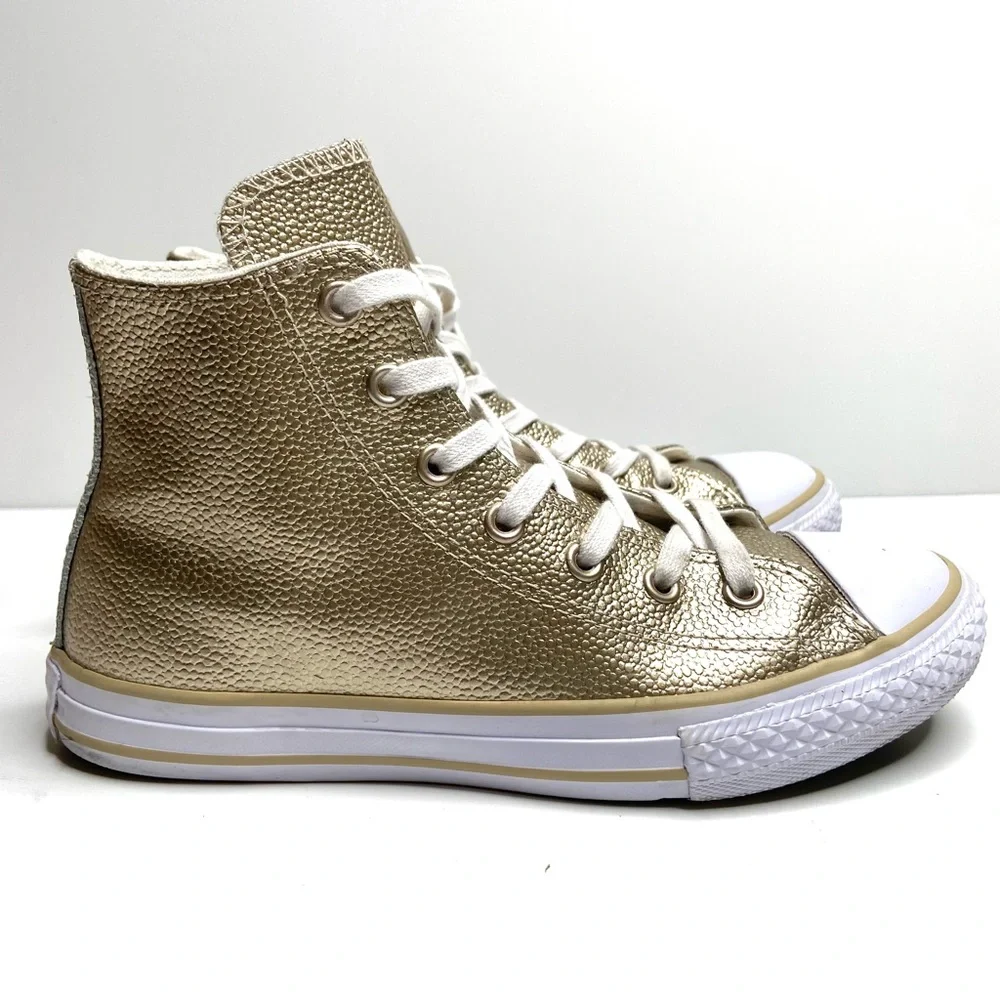 Converse All Star Chuck Taylor Metallic Gold Leather High Top Sneakers Size 3